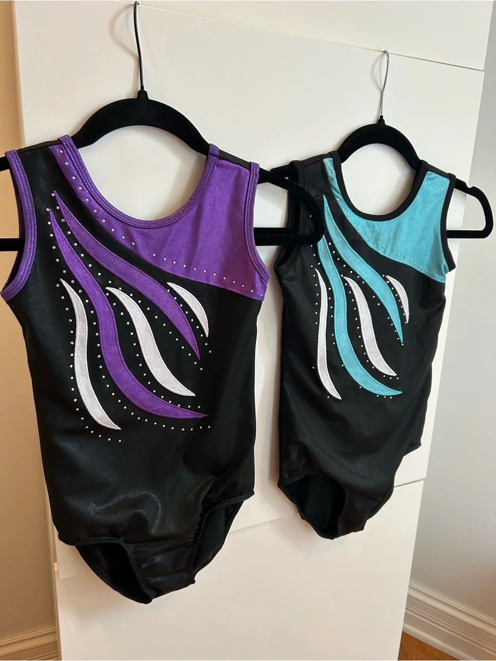 Set of 2 - Girls Purple & Aqua Gymnastics Leotards with Sequins- Size 10A